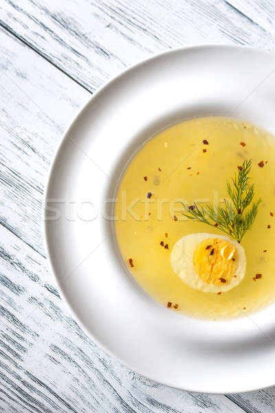 Foto stock: Porción · pollo · stock · mesa · de · madera · fondo · mesa