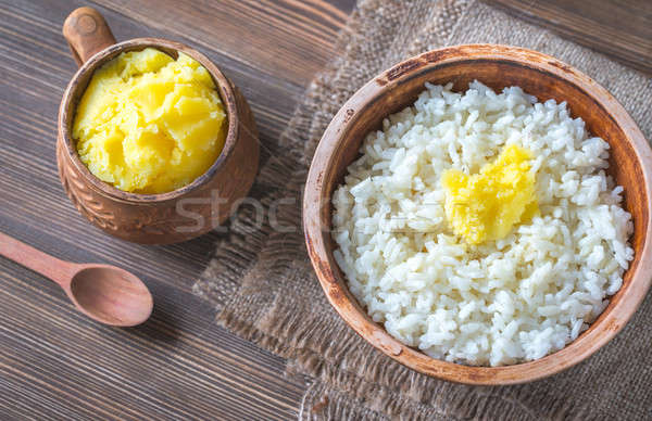 Bowls of rice and Ghee clarified butter Stock photo © Alex9500