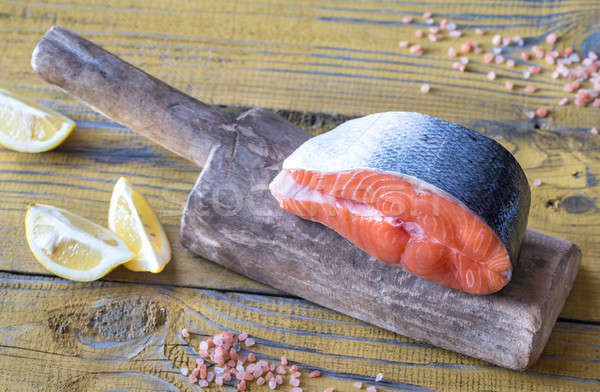 Raw salmon steak on the wooden board Stock photo © Alex9500