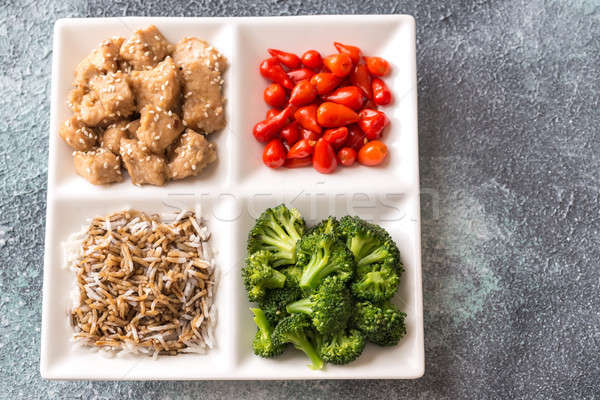 Broccoli and chicken stir-fry with rice and chili Stock photo © Alex9500