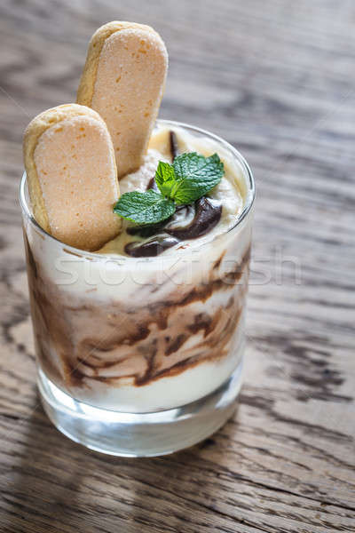 Chocolate tiramisu vidro tigela comida café Foto stock © Alex9500