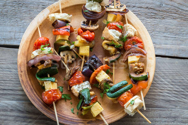 Grilled vegetable skewers on the plate Stock photo © Alex9500
