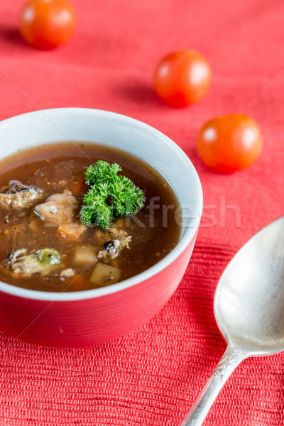 Pikantny zupa pomidorowa owoce morza ryb morza tablicy Zdjęcia stock © Alex9500