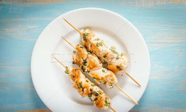 Grilled chicken skewers with fresh lettuce Stock photo © Alex9500