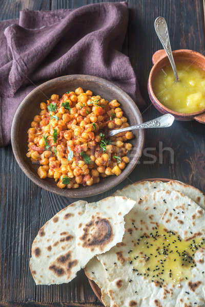 Bowl of chana masala with flatbread Stock photo © Alex9500