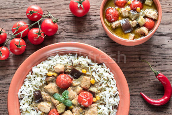 Thai green chicken curry with mix of white and wild rice Stock photo © Alex9500
