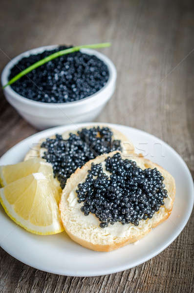 Sandwiches noir caviar alimentaire mer table Photo stock © Alex9500