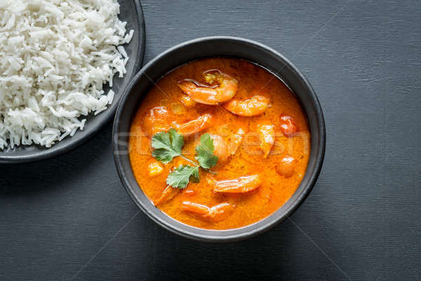Thai yellow curry with seafood and white rice Stock photo © Alex9500