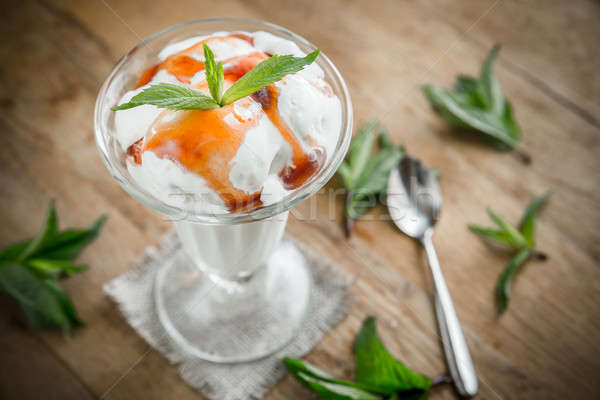 Vanilla ice cream with strawberry topping Stock photo © Alex9500