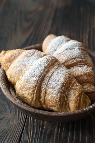 Croissantok cukormáz tányér háttér eszik fehér Stock fotó © Alex9500
