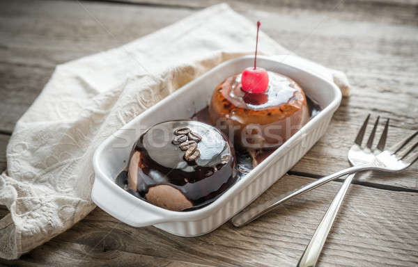 Coffee panna cotta under chocolate and strawberry topping Stock photo © Alex9500