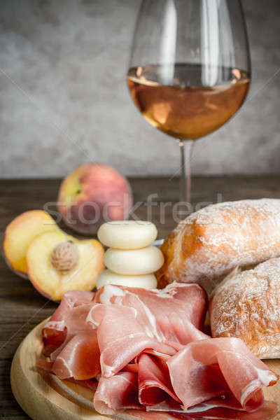 White wine with prosciutto and ciabatta Stock photo © Alex9500