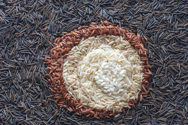 Different kinds of rice: top view Stock photo © Alex9500