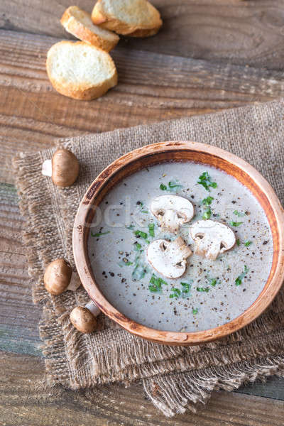 Foto stock: Cremoso · cogumelo · sopa · tabela · verde