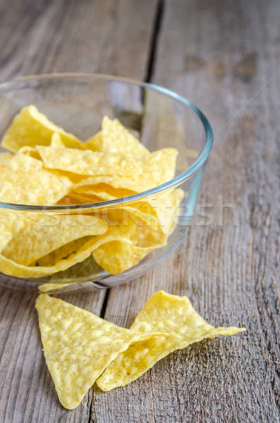 Hoop mais chips glas kom houten Stockfoto © Alex9500