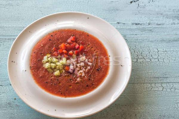 Portion of gazpacho on the wooden table Stock photo © Alex9500