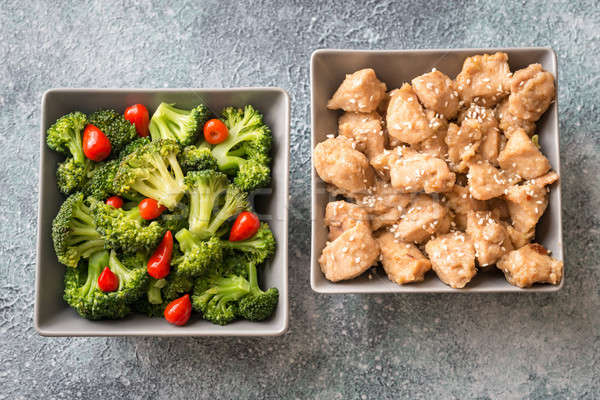 Bowls of broccoli and chicken stir-fry Stock photo © Alex9500