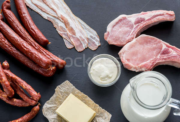 Essen Käse Milch Fleisch weiß Bord Stock foto © Alex9500