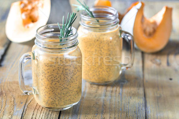 Stock photo: Glasses of pumpkin chia seed pudding