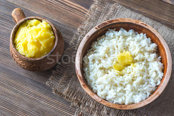 Bowls of rice and Ghee clarified butter Stock photo © Alex9500