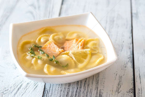 Portion of seafood ravioli soup Stock photo © Alex9500