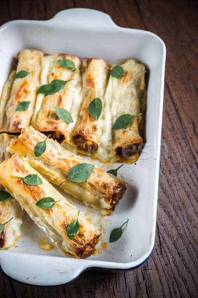 Cannelloni with mincemeat and bachamel Stock photo © Alex9500
