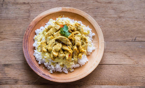 Indiai csirkés curry fehér rizs étel háttér Stock fotó © Alex9500