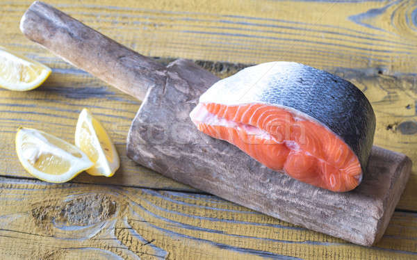 Raw salmon steak on the wooden board Stock photo © Alex9500