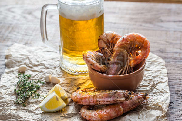 Fried shrimps with glass of beer Stock photo © Alex9500