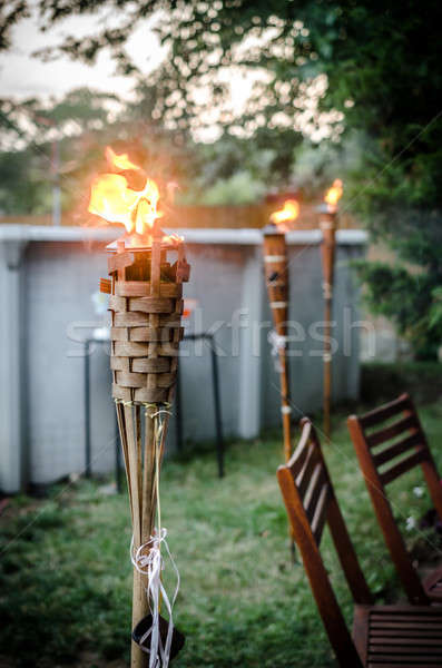Burning tiki torch in the backyard Stock photo © Alex9500