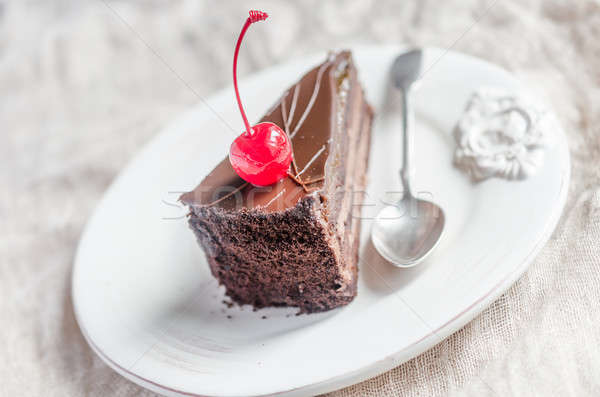 Csokoládés sütemény kávé háttér torta asztal sötét Stock fotó © Alex9500