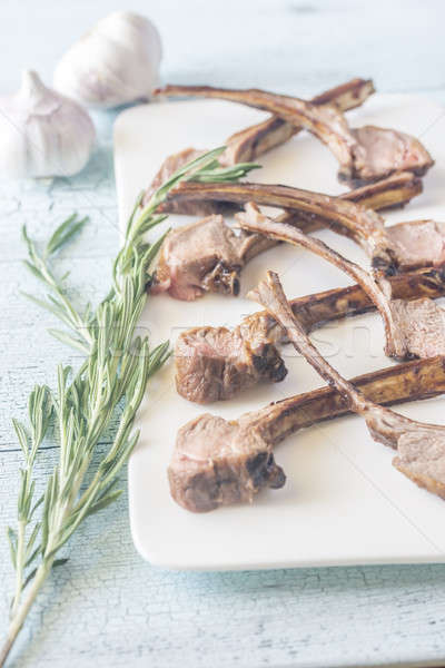 [[stock_photo]]: Grillés · agneau · nervure · plaque · cuisine · restaurant