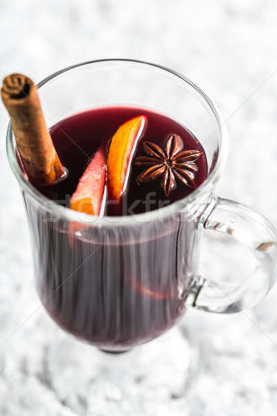 Glass of mulled wine in snow Stock photo © Alex9500