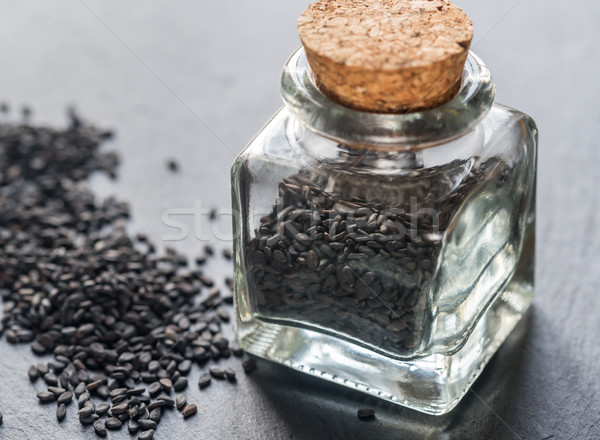 Susam küçük şişe gıda mutfak kutu siyah Stok fotoğraf © Alex9500