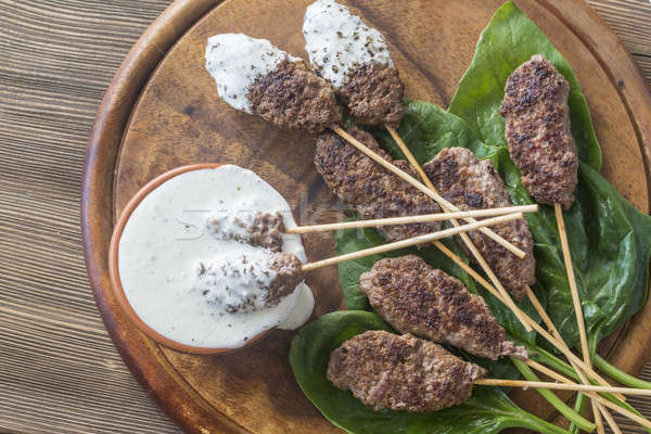 Beef cabobs with tzatziki sauce Stock photo © Alex9500