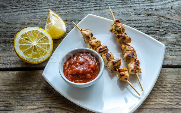 Grilled chicken skewers with sauce Stock photo © Alex9500