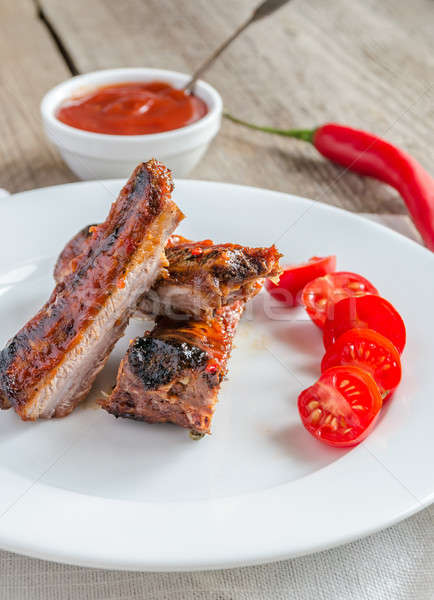 [[stock_photo]]: Grillés · porc · côtes · sauce · barbecue · cuisine · rouge