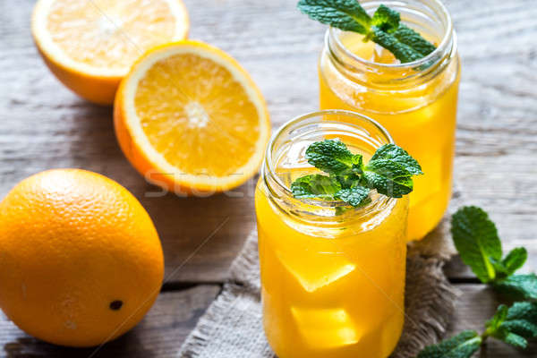 Stock photo: Glass jars of orange juice