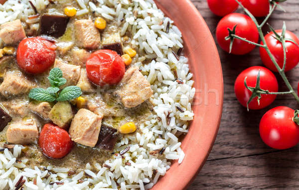 Thai green chicken curry with mix of white and wild rice Stock photo © Alex9500