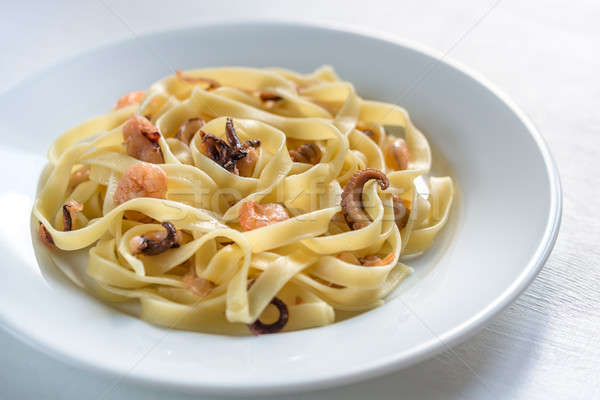 Stock photo: Tagliatelle pasta with seafood