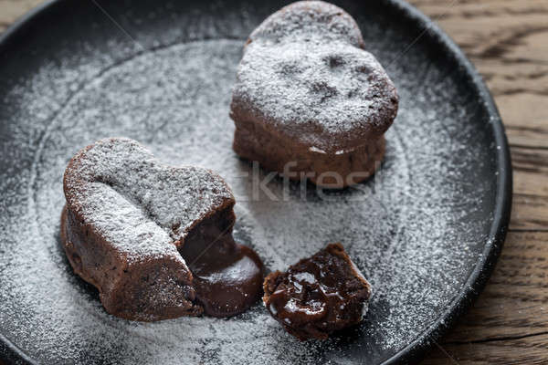 Csokoládé láva torták forma szív étel Stock fotó © Alex9500