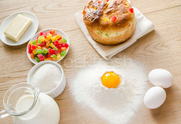 Stock photo: Basic ingredients for sweet bread (panettone)