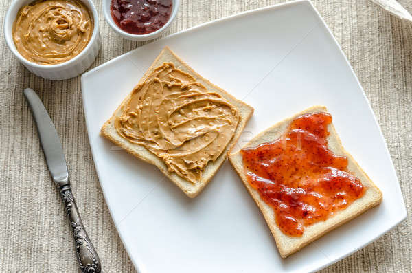 Stock foto: Sandwiches · Erdnussbutter · Erdbeere · Gelee · Sandwich · Brot