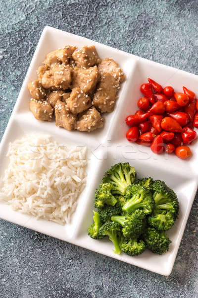 Broccoli and chicken stir-fry with rice and chili Stock photo © Alex9500