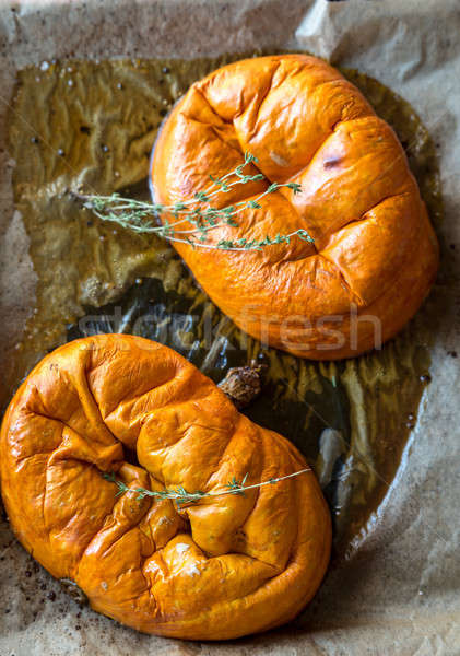 [[stock_photo]]: Citrouille · herbes · plateau · fond · orange