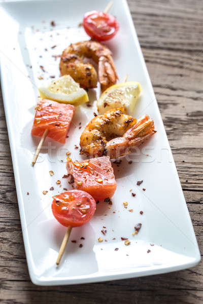 Skewers with shrimps and salmon Stock photo © Alex9500