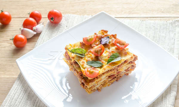 Lasagna rosii cherry alimente brânză grâu furculiţă Imagine de stoc © Alex9500