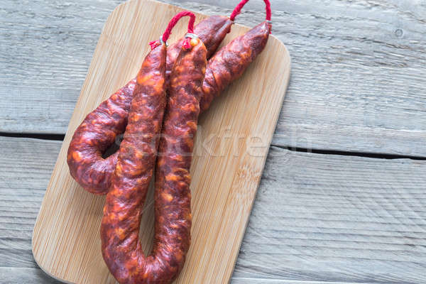 Chorizo Holzbrett Essen dunkel Bord mexican Stock foto © Alex9500