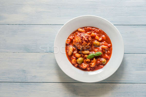 Portion of minestrone soup with meatball Stock photo © Alex9500
