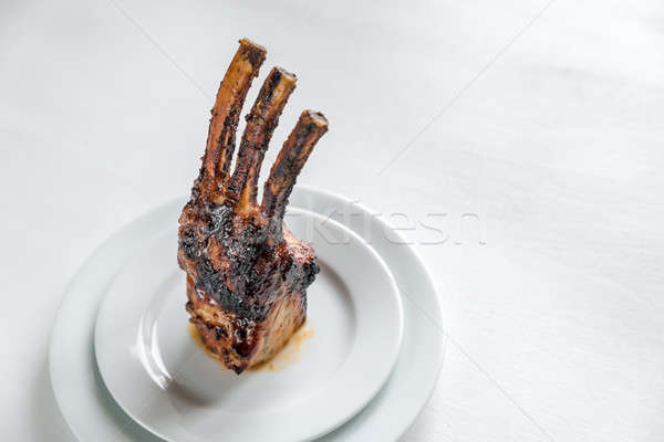 Foto stock: Grelhado · carne · de · porco · costelas · vermelho · prato